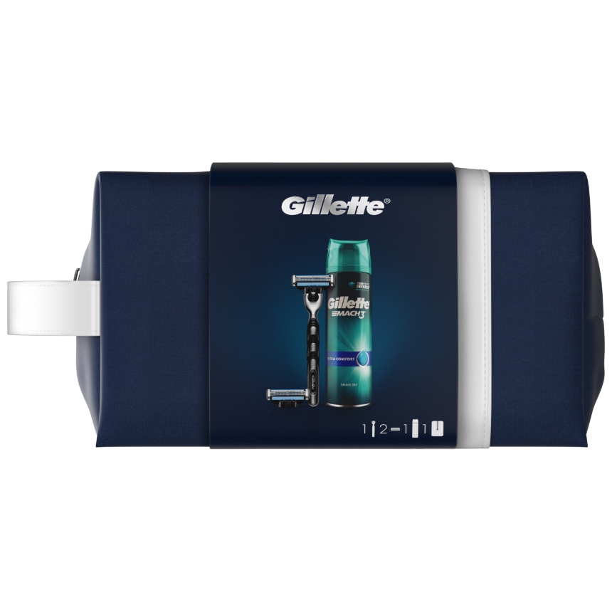 Подарочный набор Gillette Mach3 (1 картридж + гель Mach3 Extra Comfort + дорожная косметичка)